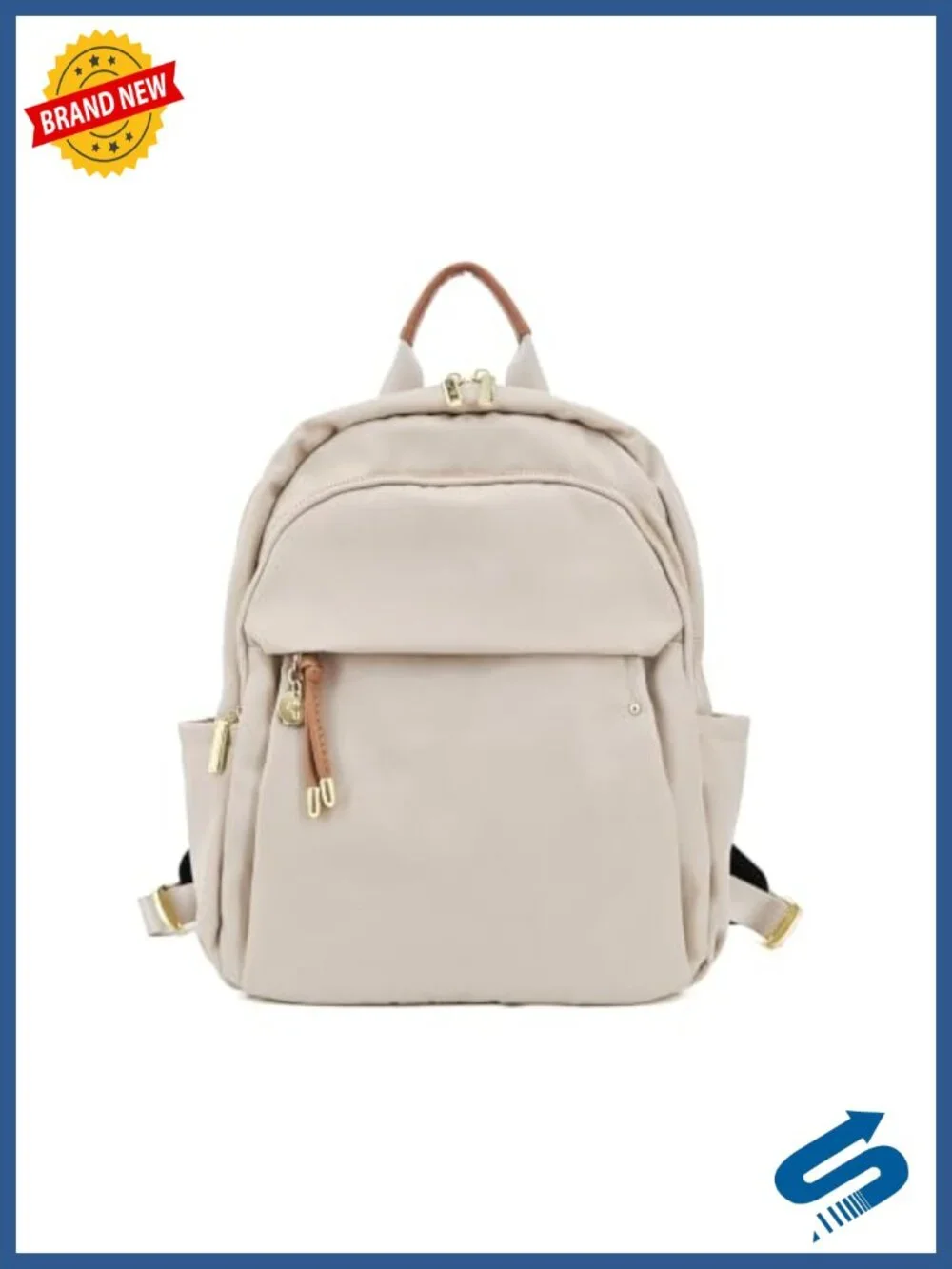 Water-Resistant Nylon Fashion Backpack Purse with Gold Hardware,